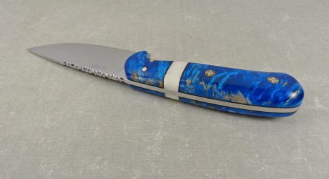 W55 - Top view showing filework on spine of Bue Figured Maple and Corian Hunting Knife