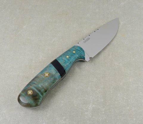 W56 Green Figured Maple Hunting Knife with Black Micarta Band