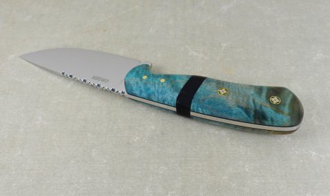 W56 Top ciew showing filework on Green Figured Maple and Black Micarta Hunting Knife