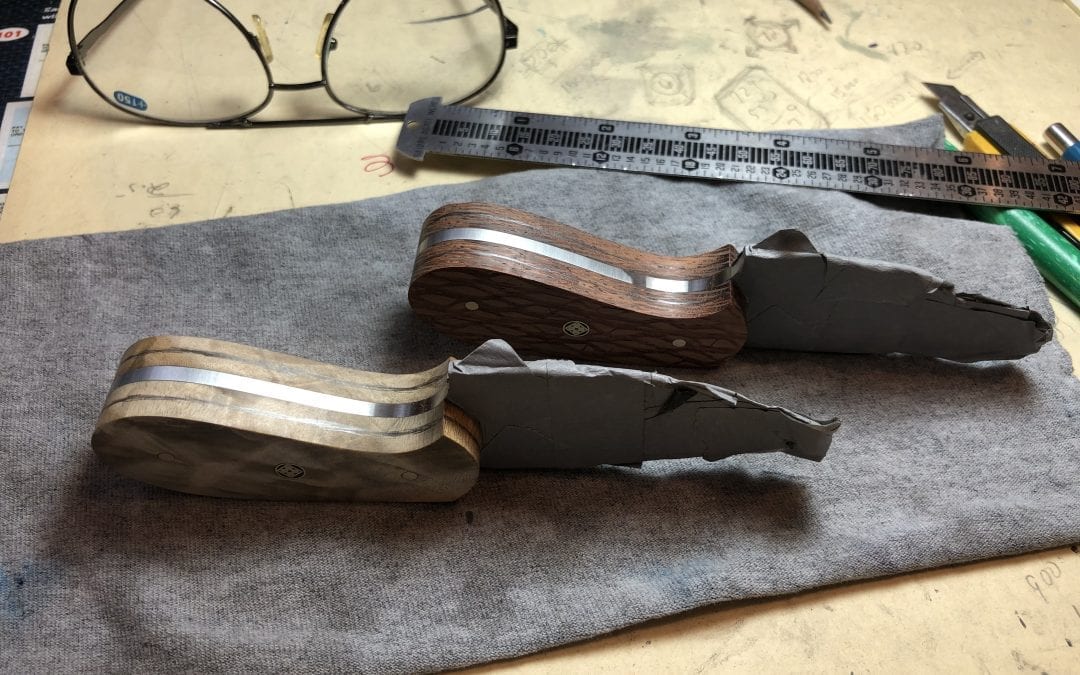 Two hunting knives with unfinished handles