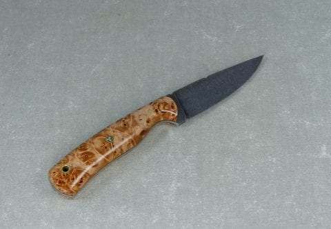 SW2 - EDC knife with burled maple handle and stonewashed blade