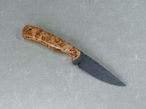 SW2 - Everyday carry knife with burled maple handle and stonewashed blade