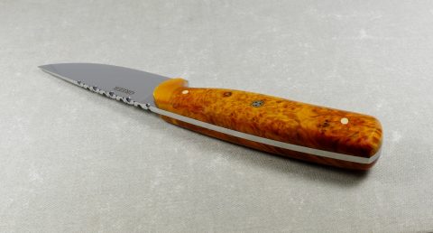 Side view of Gold Maple Burl Hunting Knife W49