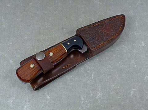 Desert Iron Hunting Knife inside handmade leather sheath - W51