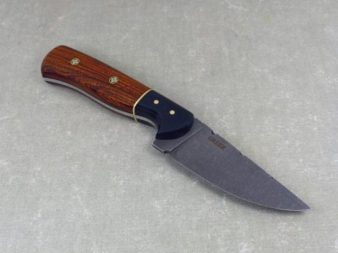 W51 - Desert Ironwood hunting knife with stonewashed blade and black micarta bolsters