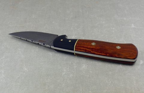 W51 - top view of ironwood hunting knife with black micarta bolsters