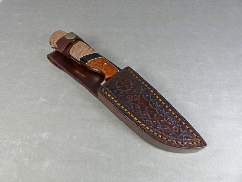 H7 Clip point Hunting Knife inside handmade leather sheath