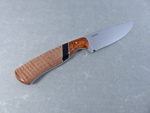 H7 Flame Maple, Black Micarta and Amboyna Burl Hunting Knive