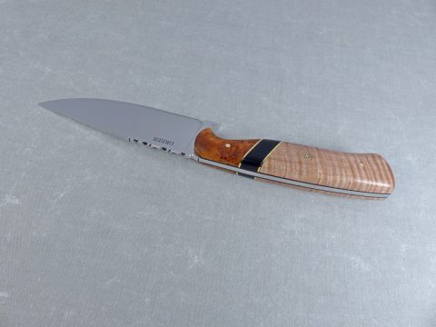 Top view of H7 Flame Maple Amboyna Burl Hunting Knive